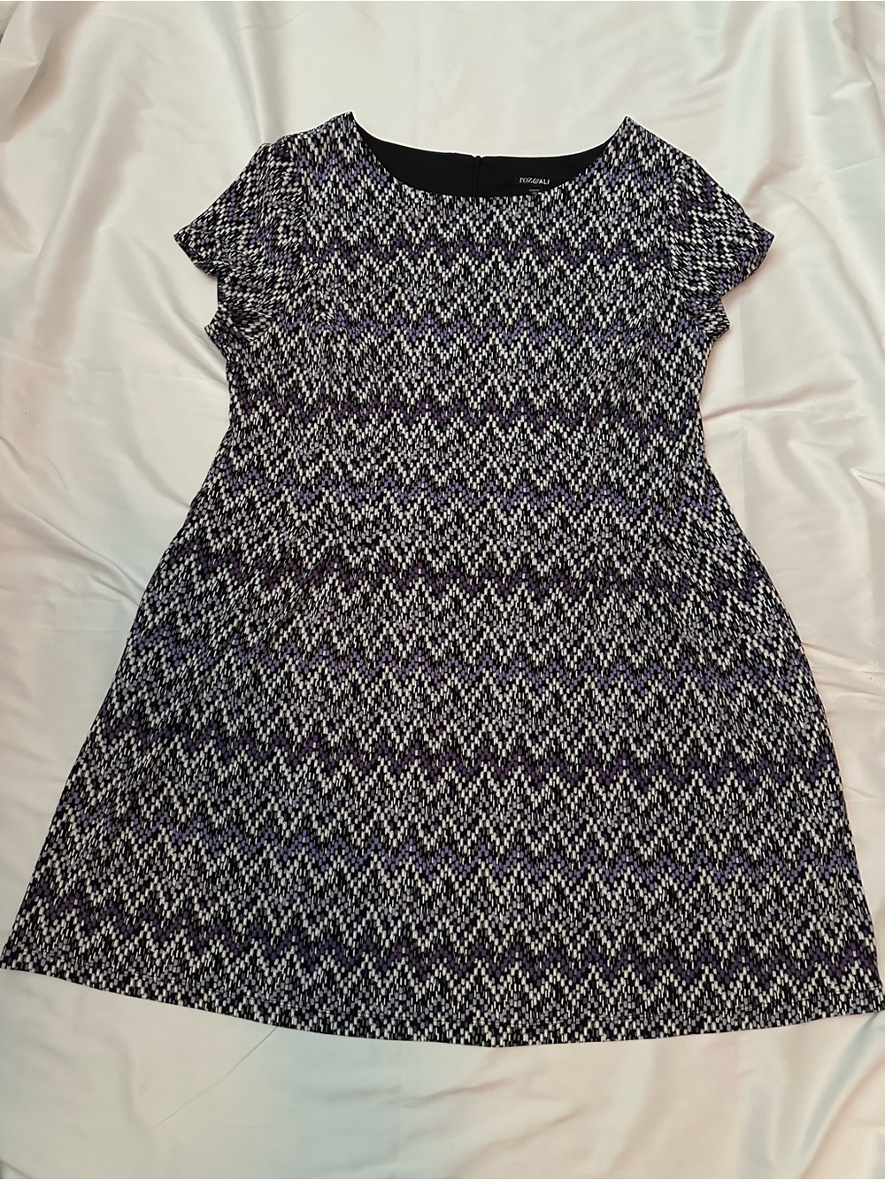 Roz & Ali Purple and White Short Sleeve Patterned A-Line Dress